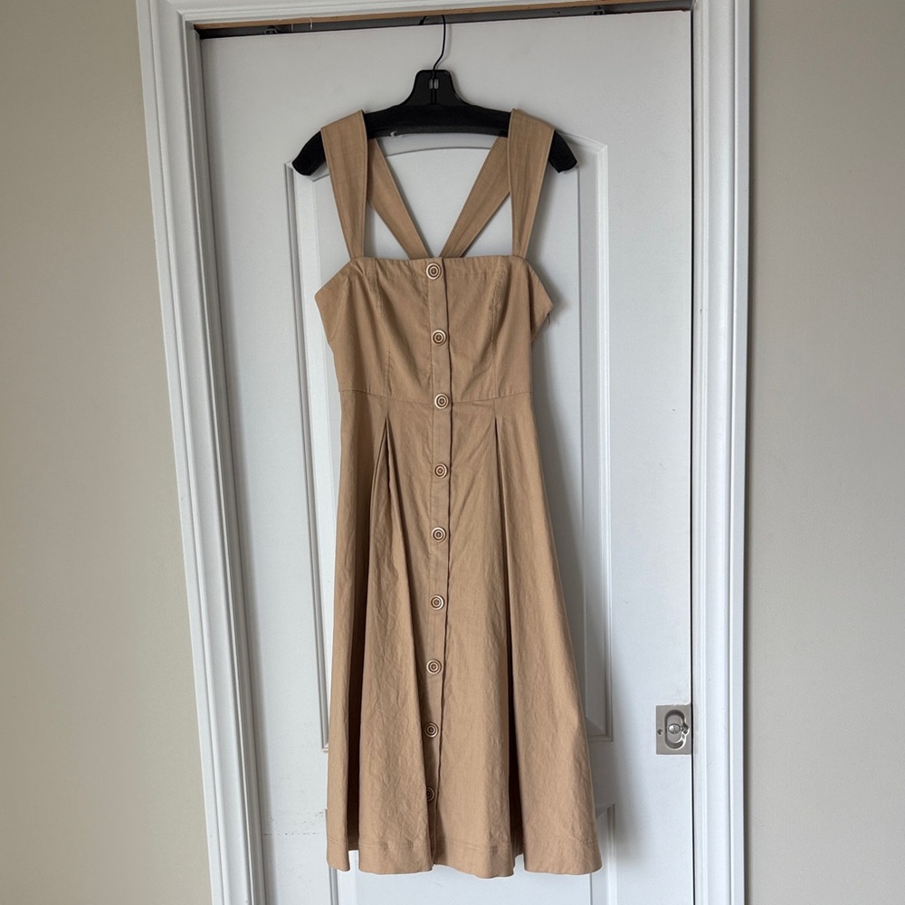 Anthropologie Maeve Sleeveless Button-Front Tan Sundress